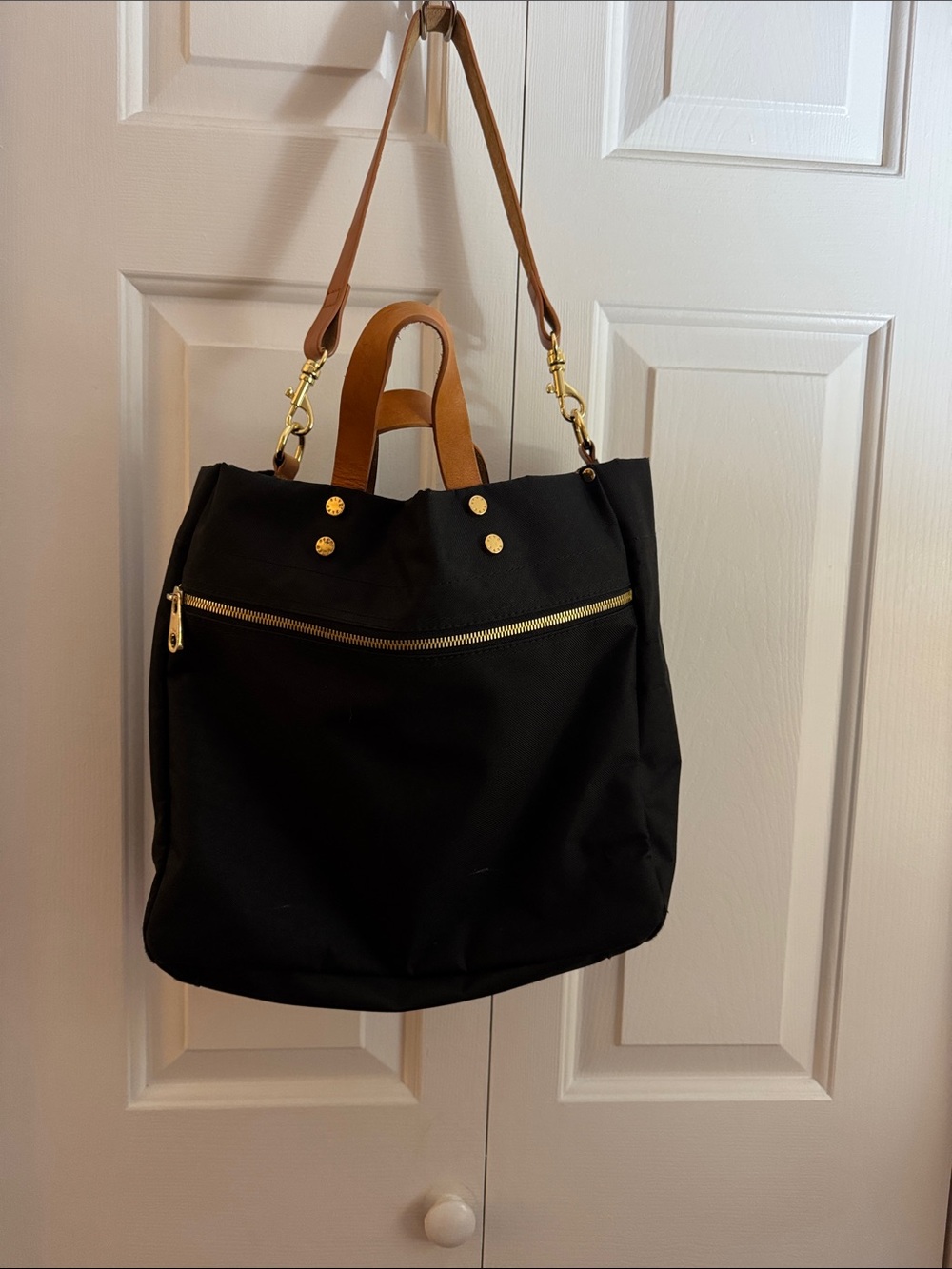 Classic Black Tote with Tan Straps and Gold Hdware with 2 interchangeable straps